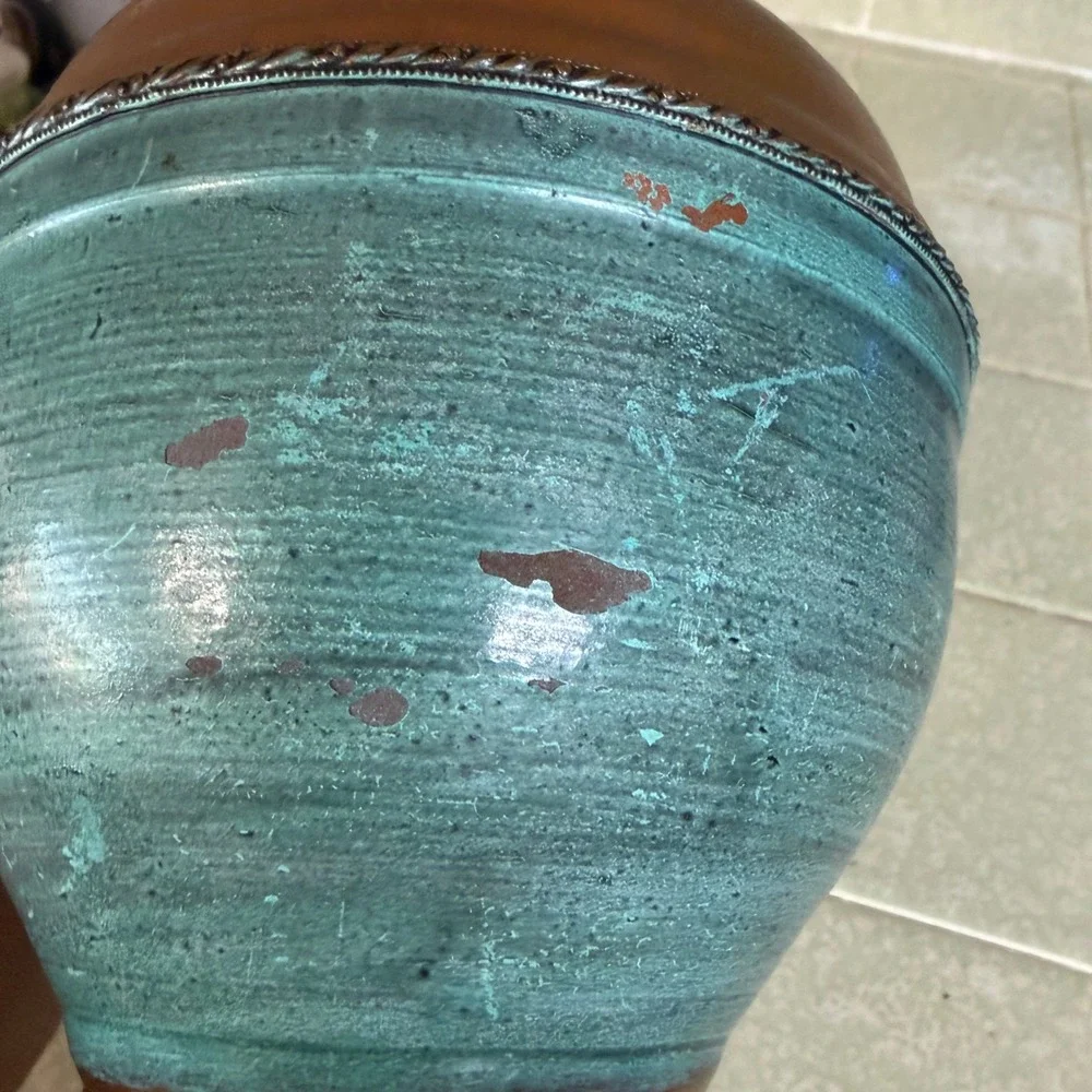Vintage Copper Pitcher Ewer Verdigris‎ Teal Patina Decorative Vase 11.5 Inch